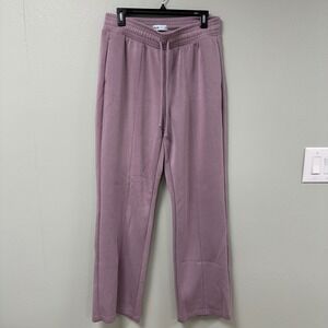 FLX‎ Womens High Rise Pintuck Wide Leg Sweatpants Mauve Purple Size L Long
